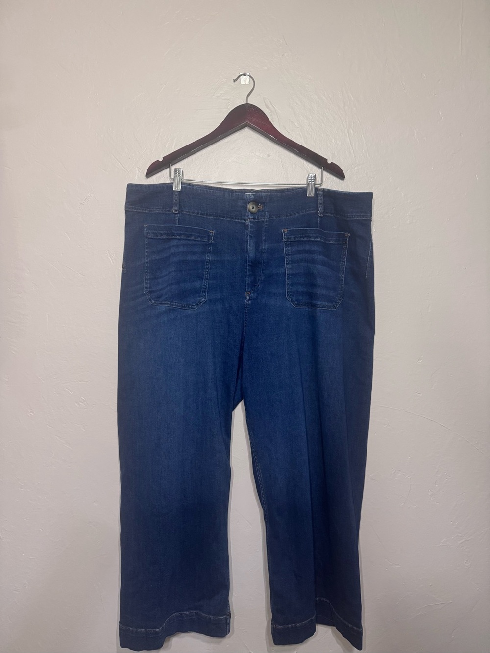 Maeve Anthropologie The Colette Full Length Wide Leg Jeans Blue 24W Plus Size